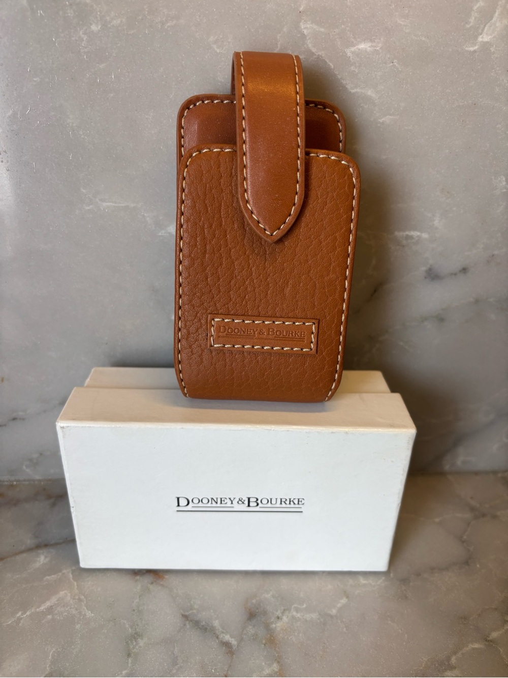 Dooney & Bourke Brown Leather Phone Case with Snap Loop
